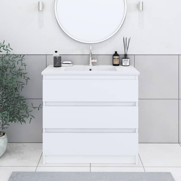 VOLPA USA AMERICAN CRAFTED VANITIES Pepper 36 in. W x 20 in. D Bath Vanity in White with Acrylic Vanity Top in White with White Basin