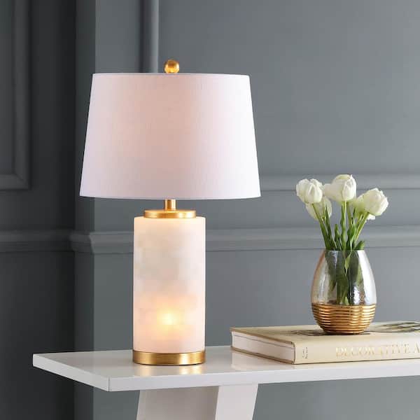 JONATHAN Y Eliza 25.5 in. Alabaster LED Table Lamp, White/Gold Leaf