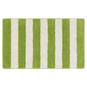 21 in. x 34 in. Lime Green/White Beach Stripe Plush Nylon/Polyester Rectangle Bath Rug