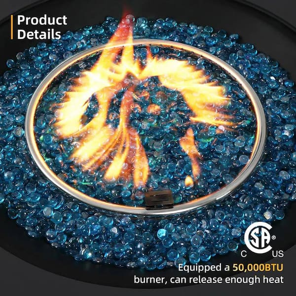 42 in. Round Outdoor Concrete Propane Fire Pit with Tank Cover, Dark Gray