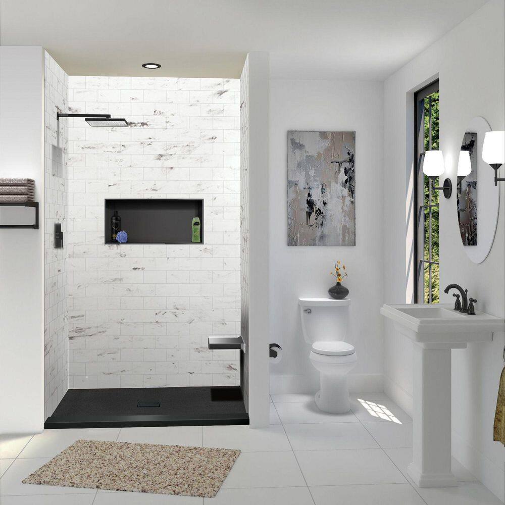 Trimslate 51.2 in. L x 39.4 in. W Alcove Shower Pan Base with Center Drain and Single Threshold in Black price history on PriceWatchPro