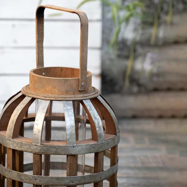 13.4 in. H Silver Metal Decorative Candle Lantern Caged