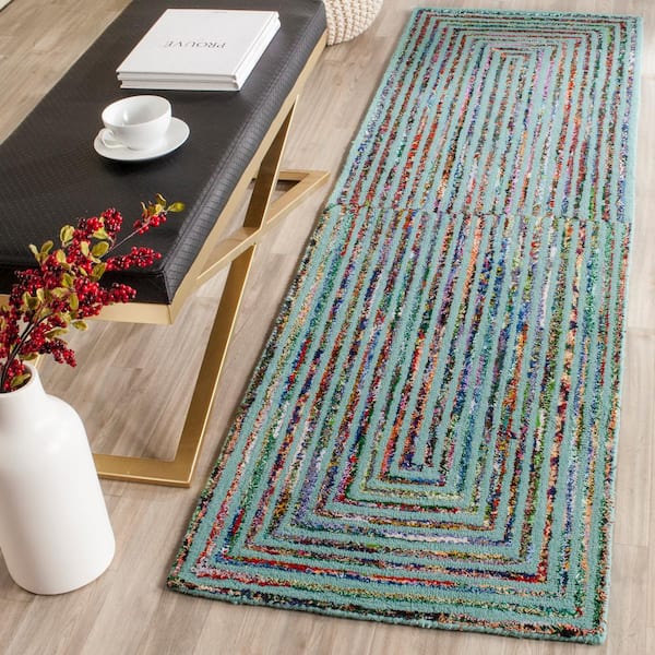 Nantucket Teal 2 ft. x 6 ft. Bohemian Border Runner Rug