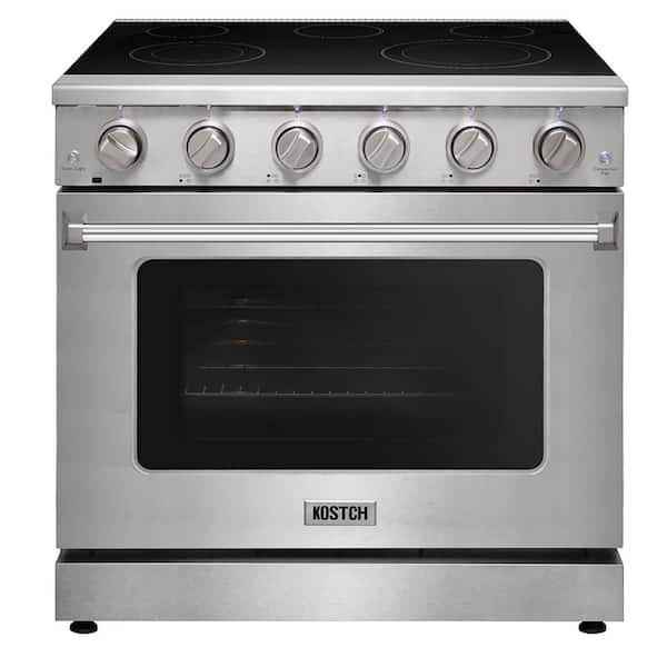 36 in. 5 Burner Elements Freestanding Electric Range in Stainless Steel with 6.0 cu. ft. True Convection