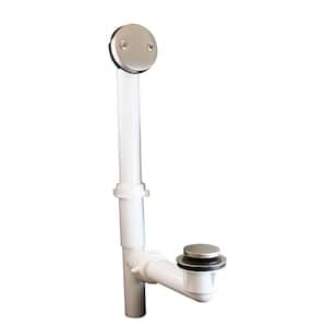 Toe Touch 1-1/2 in. Heavy Walled PVC Tubular 2-Hole Bath Waste and Overflow Tub Drain Full Kit in Brushed Nickel
