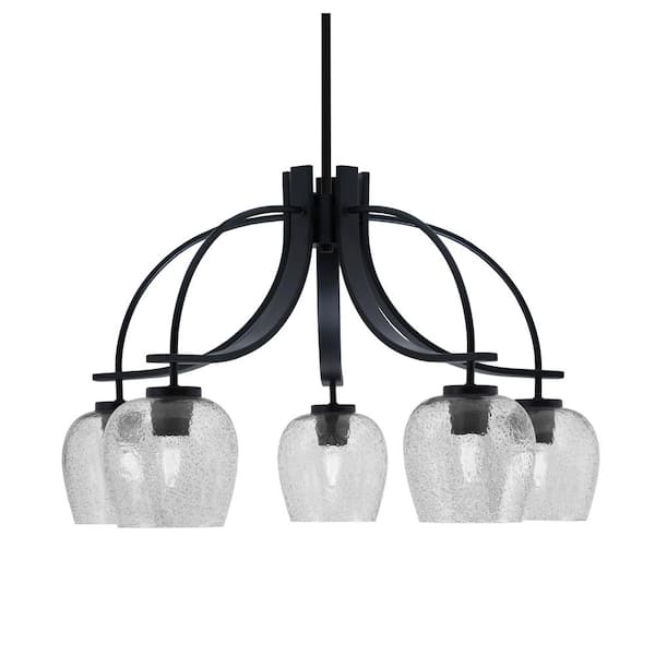 Unbranded Olympia 16.5 in. 5-Light Matte Black Downlight Chandelier Smoke Bubble Glass Shade