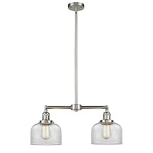 Bell 2-Light Brushed Satin Nickel Shaded Pendant Light with Clear Glass Shade