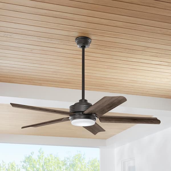 Hansfield 56 in. Indoor/Outdoor Wet Rated Natural Iron Ceiling Fan with Integrated LED and Remote Control Included