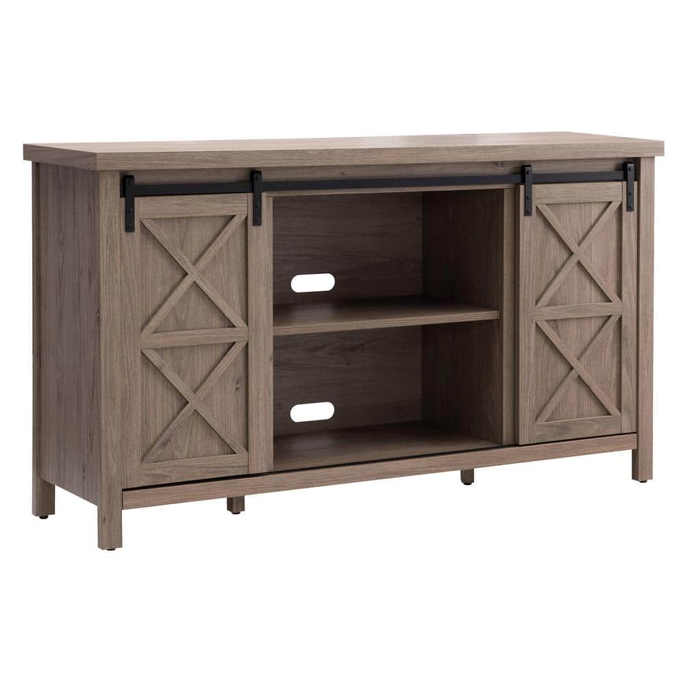Elmwood Transitional Antiqued Gray Oak TV Stand with Cabinet for TVs up to 70"