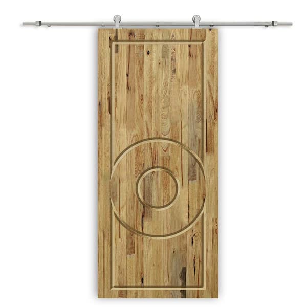 CALHOME 30 in. x 96 in. Weather Oak Stained Pine Wood Modern Interior Sliding Barn Door with Hardware Kit