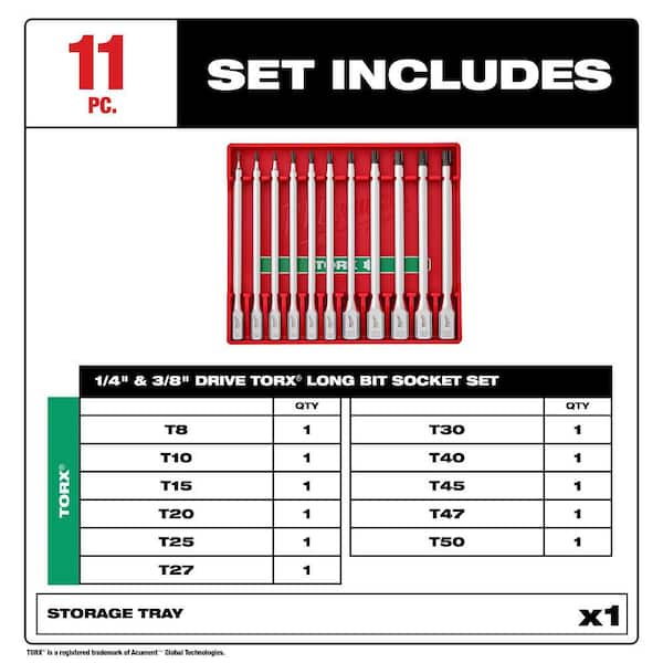 1/4 in. and 3/8 in. Drive Long TORX Bit Socket Set (11-Piece)