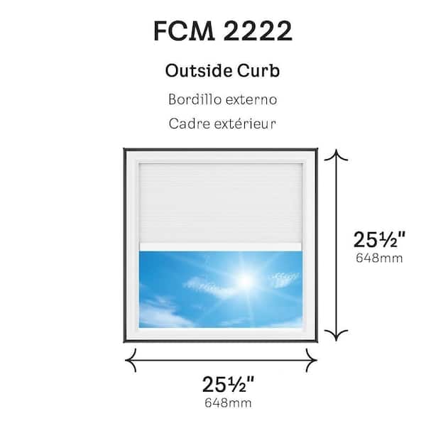 22-1/2 in. x 22-1/2 in. Fixed Curb Mount Skylight with Tempered Low-E3 Glass, White Solar Powered Room Darkening Shade