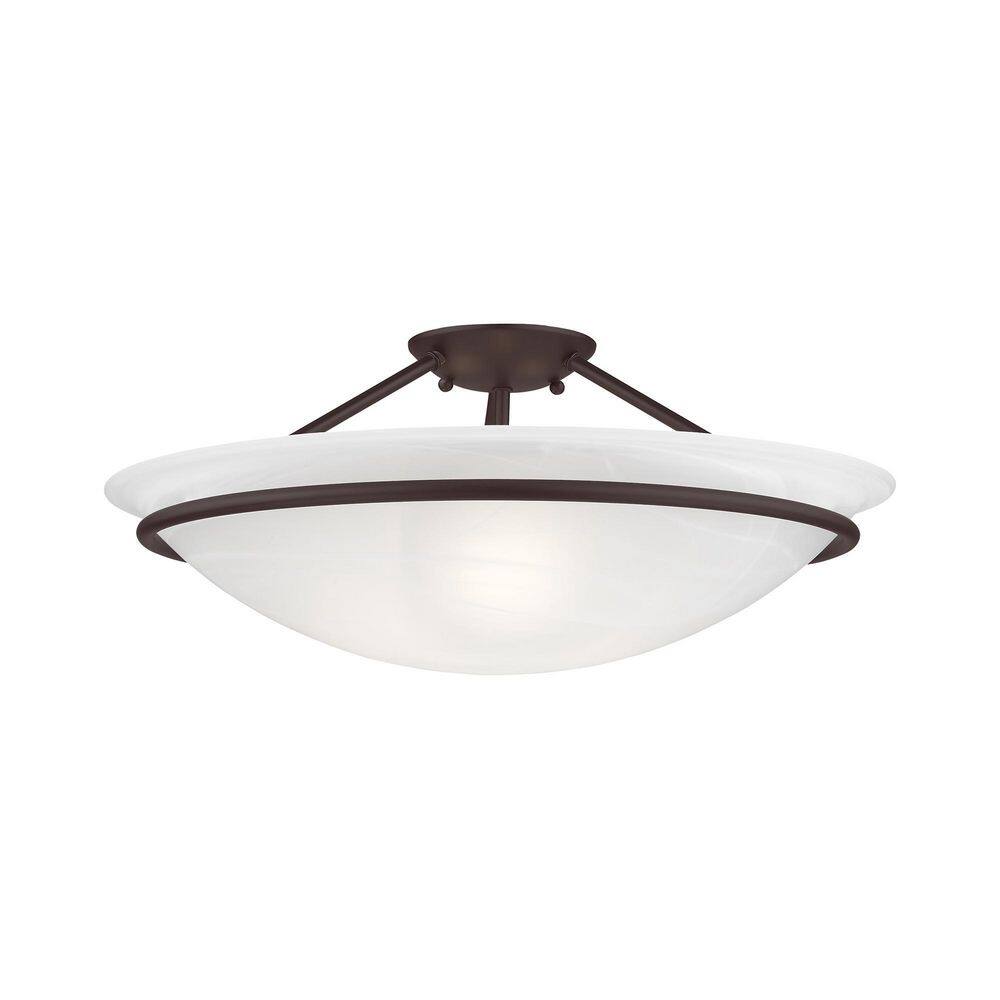 Newburgh Bronze 3-Light Semi-Flush Mount with Alabaster Glass