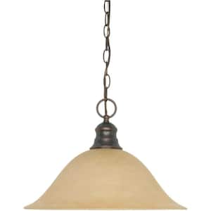 1-Light Mahogany Bronze Pendant with Champagne Linen Washed Glass