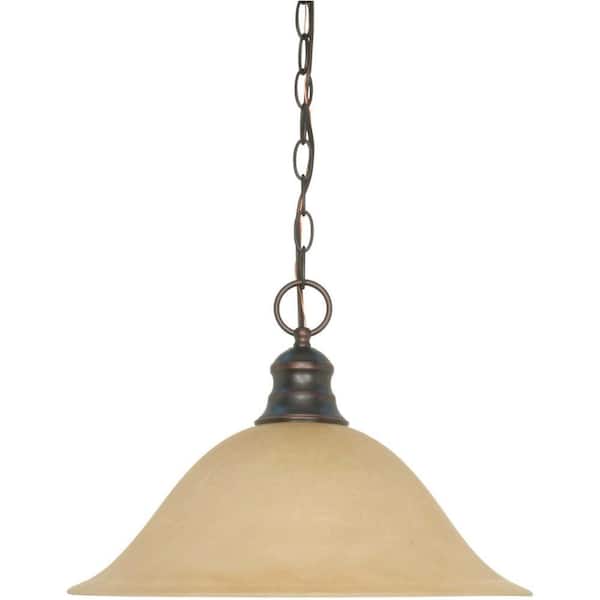 SATCO 1-Light Mahogany Bronze Pendant with Champagne Linen Washed Glass