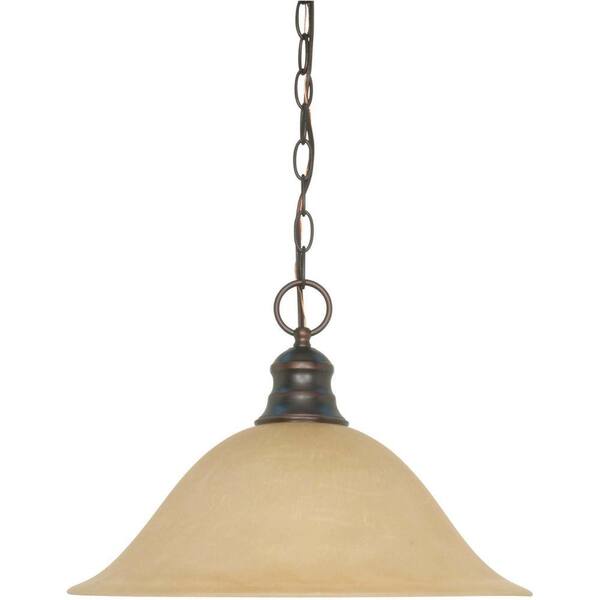 SATCO:Satco 1-Light Mahogany Bronze Pendant with Champagne Linen Washed Glass