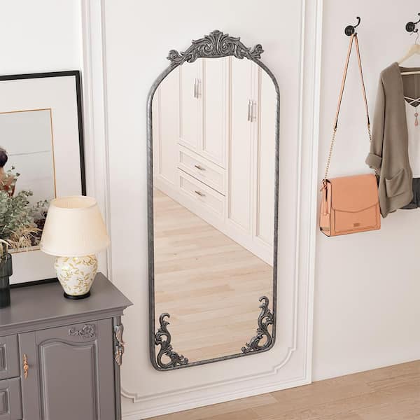 Antique Silver 24 in W x 58 in. H Mid Century Arch Iron Framed Mirror Wall Mirror Wall Decor Mirror