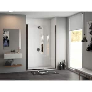 Illusion 42 in. to 43.25 in. x 70 in. Semi-Frameless Shower Door with Inline Panel in Matte Black and Clear Glass