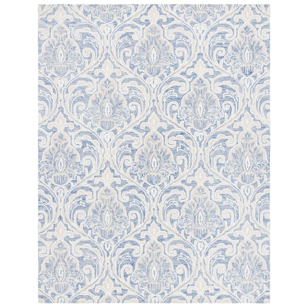 SAFAVIEH Micro-Loop Blue/Ivory 8 ft. x 10 ft. Trellis Medallion Area Rug