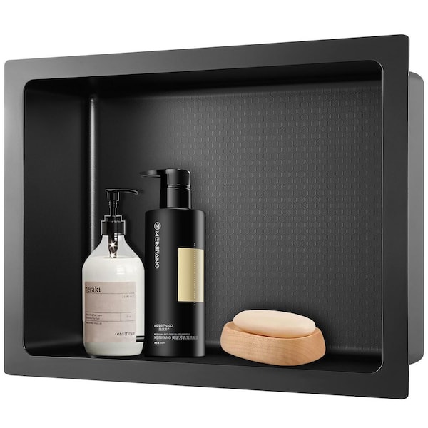 HEX 16 in. W x 12 in. H x 4 in. D Black Shower Niche Set of 1-Piece in Stainless Steel