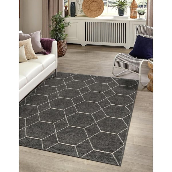 Trellis Frieze Geometric Dark Gray 10 ft. x 13 ft. Area Rug