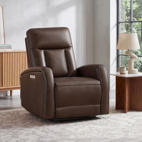 Brix Dark Brown Faux Leather Power Wall Hugger Recliner for Small Spaces, Electric Reclining with High Back Support