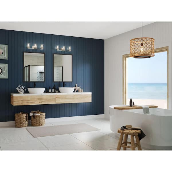 Winslett Collection 3-Light Brushed Nickel Clear Seeded Glass Coastal Bath Vanity Light