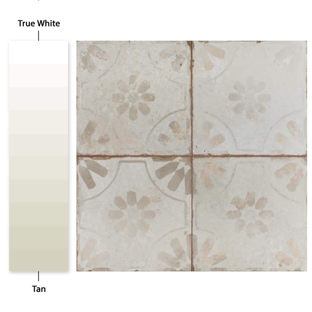 Rustic Farmhouse Floral Motif 17.63" Ceramic Floor & Wall Tile