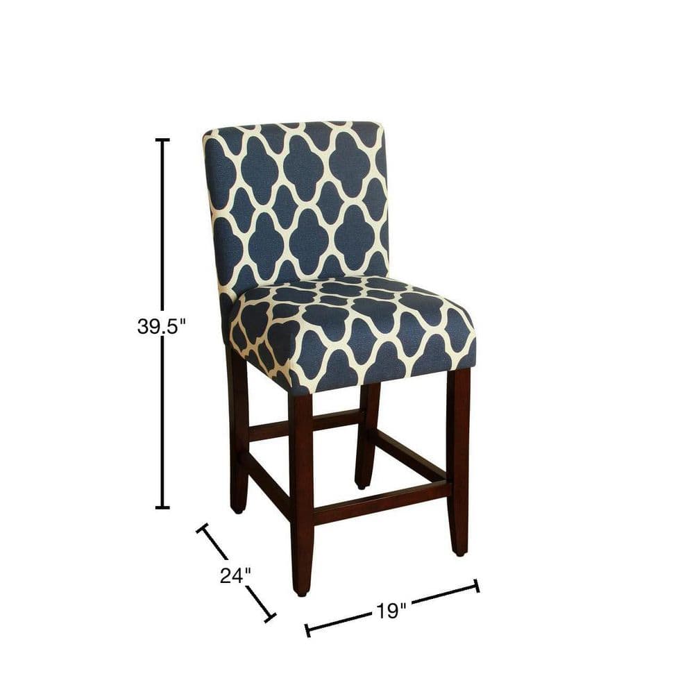 Navy Upholstered Wood Counter Height Barstool, 24"