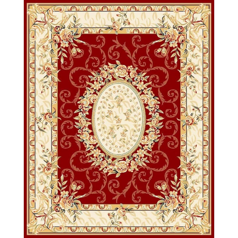 Red and Ivory Rectangular Tufted Synthetic Area Rug 6' x 9'