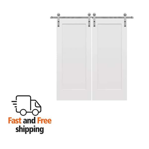 60 in. x 80 in. Smooth Madison Primed Composite Assembly Required Double Barn Door w/Stainless Steel Hardware Kit