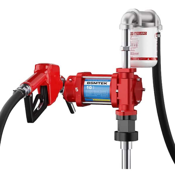 BSMTEK Fuel Transfer Pump 10GPM 12V with Discharge Hose and Manual Nozzle Cast Iron Heavy Duty for Gasoline Diesel Kerosene