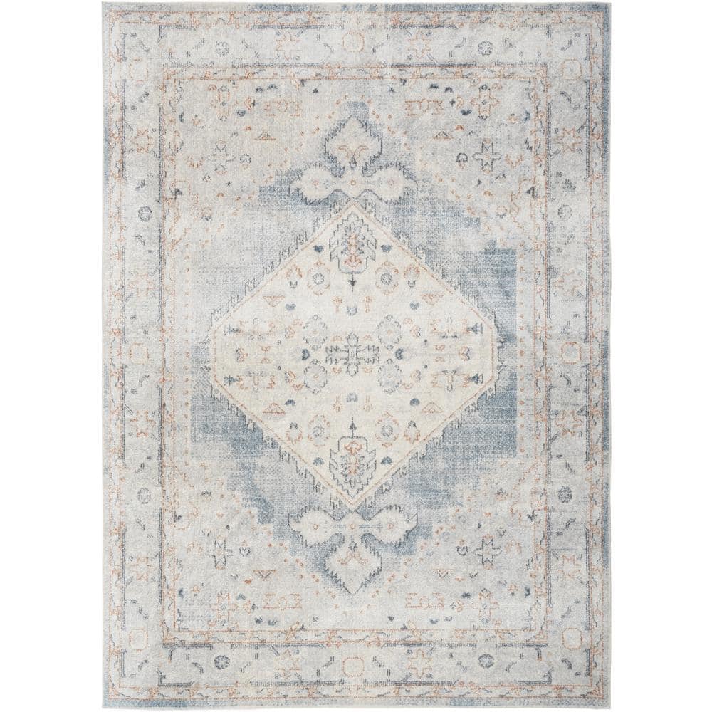 Nourison Astra Machine Washable Persian Light Blue 6 7  x 9  Area Rug (7x9)