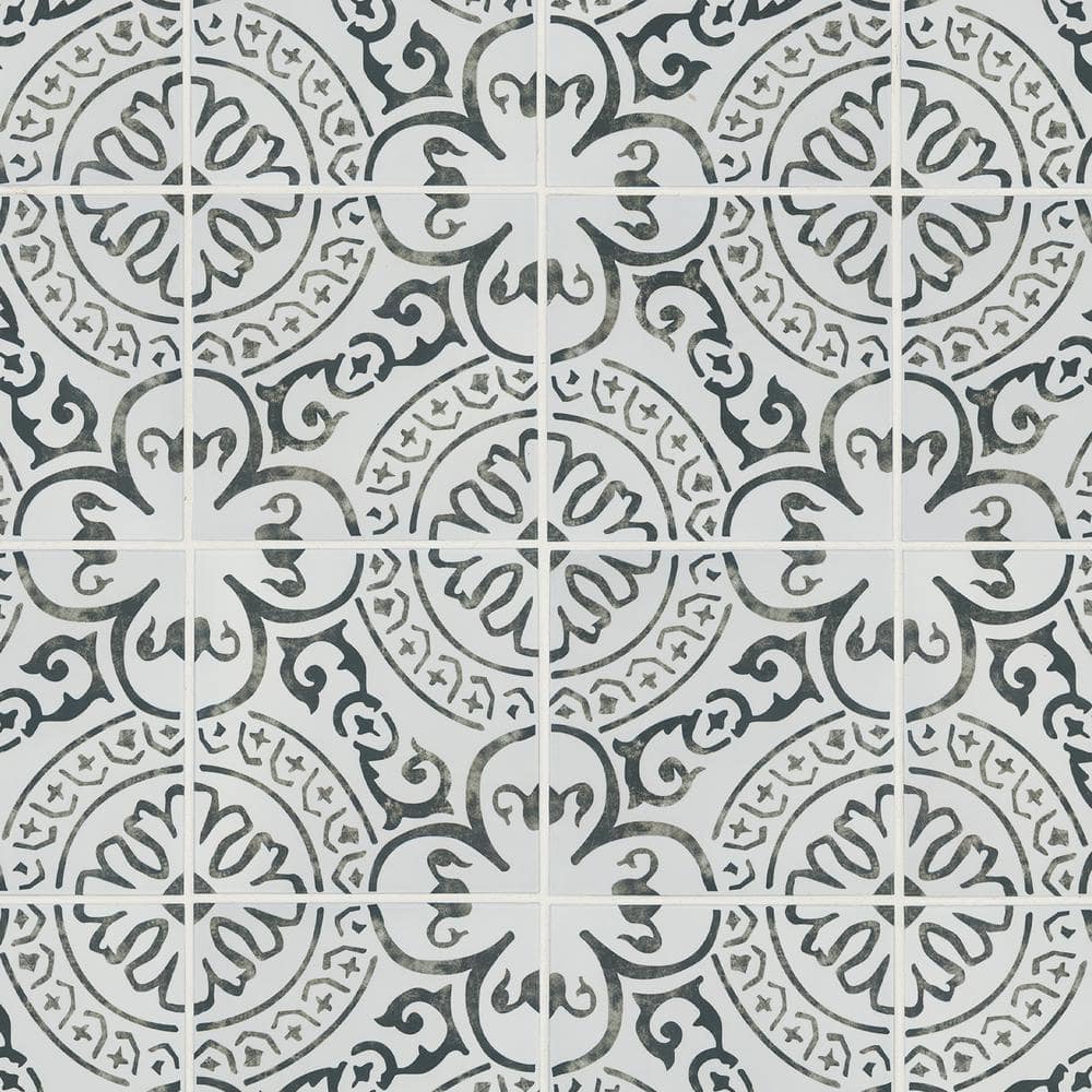 Baroque Stamp Matte Porcelain Black and White Encaustic Tile 8 in. x 8 in., Floor & Wall (371.52 sq. ft./Pallet) price history on PriceWatchPro