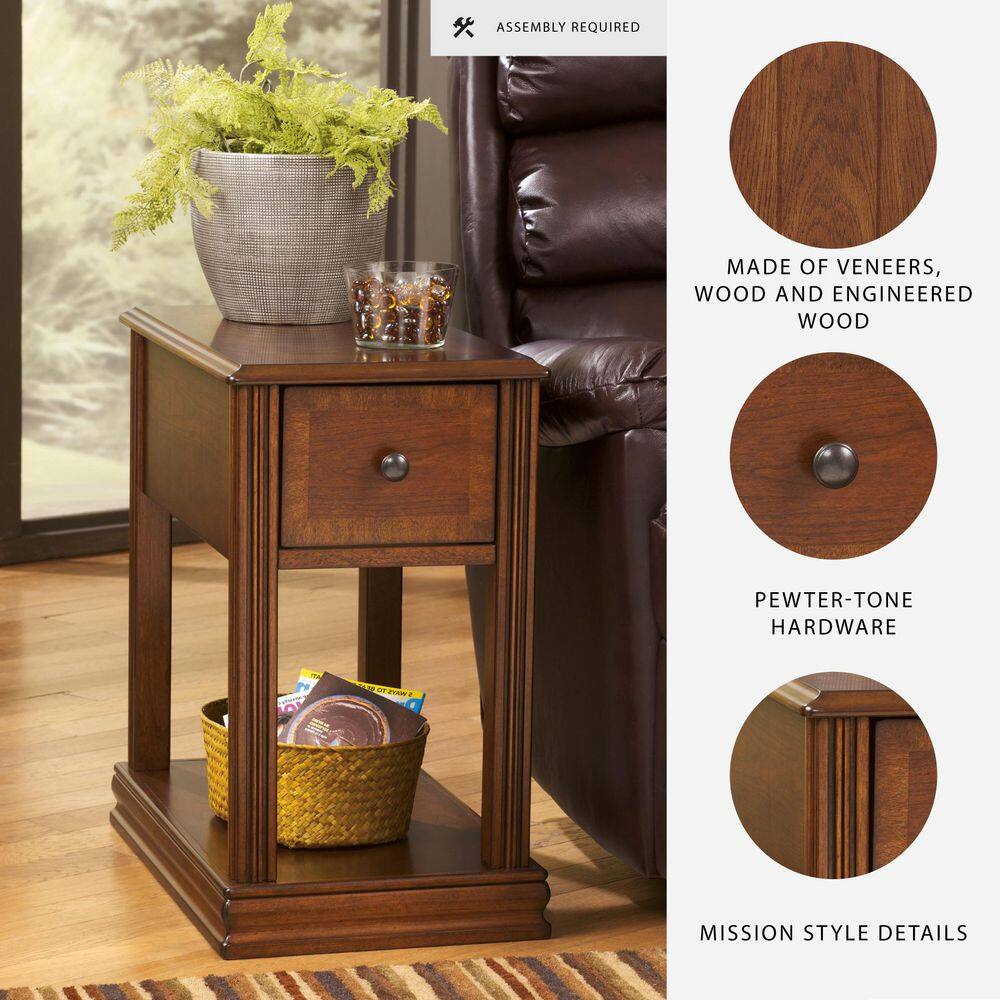 Breegin 13.13 in. Brown Rectangle MDF Chairside End Table with Removable Tray - thumbnail 8
