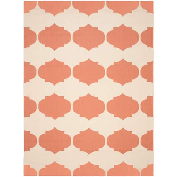 Courtyard Beige/Terracotta 8 ft. x 11 ft. Geometric Indoor/Outdoor Patio Area Rug