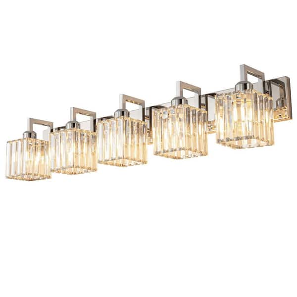 Home Lighting Fixture Width 36.22" In. " 5-Light Chrome Modern Crystal Vanity Lights Wall Sconces for Bathroom