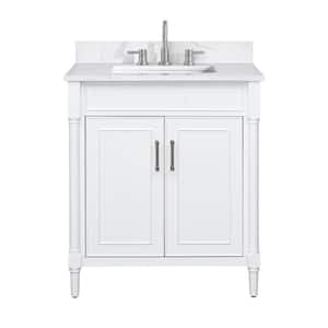 Bristol 31 in. W x 22 in. D x 35 in. H Single Sink Bath Vanity Combo in White Finish with Cala White Engineered Top