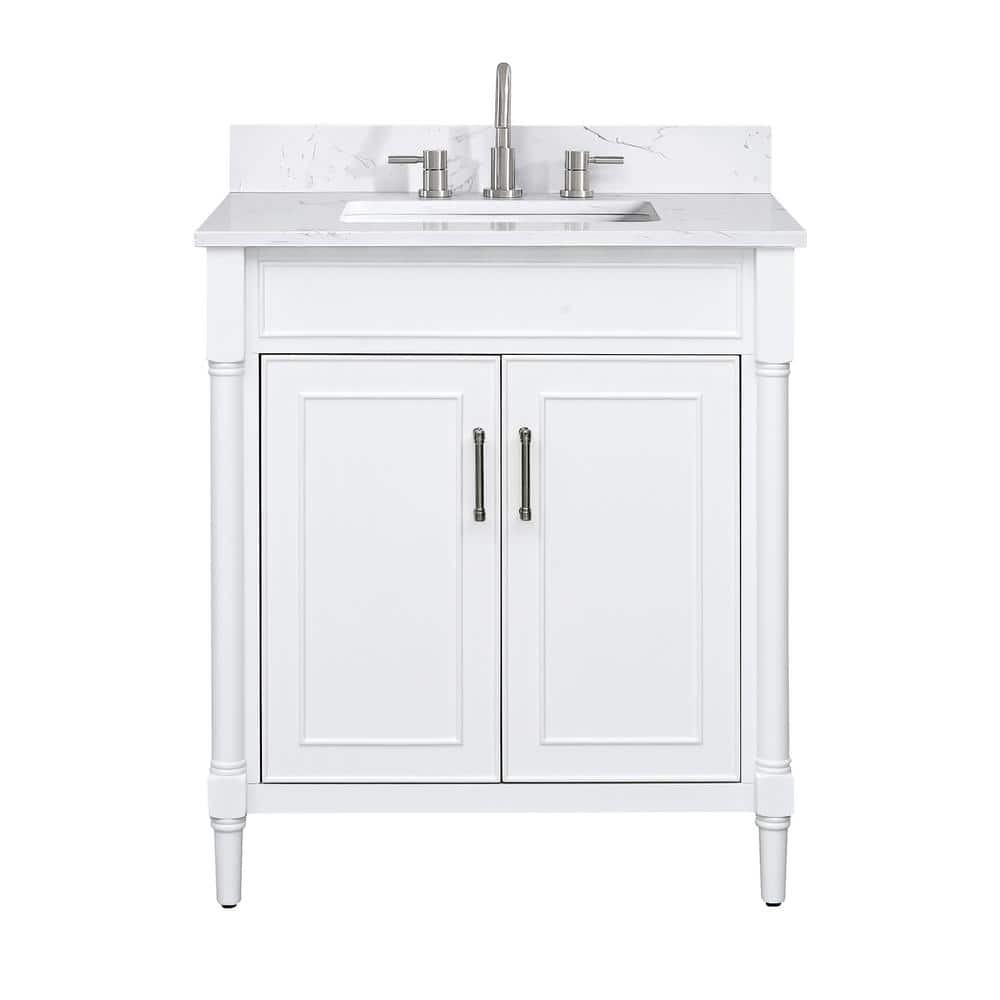 Bristol 31'' White Single Bathroom Vanity with Marble Top