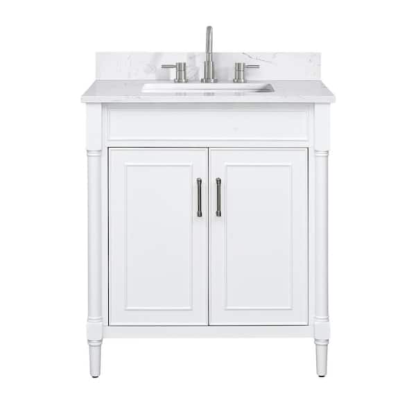 Bristol 31 in. Single Sink White Bath Vanity with Cala White Engineered Stone Top