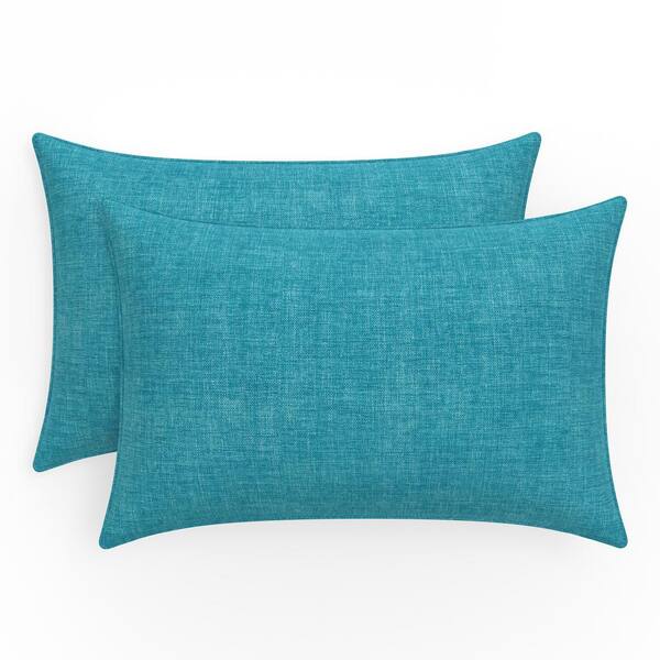 Pillow Perfect Solid Twill 24.5 in W x 5 in H Outdoor Lumbar Throw Pillows 2-Count in Blue Splash Aqua