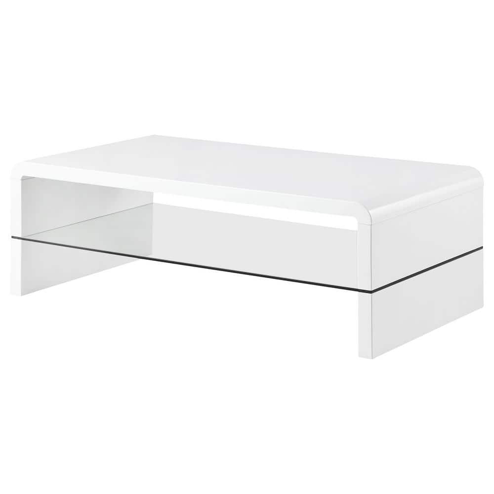 White High Gloss Rectangular Coffee Table with Glass Shelf