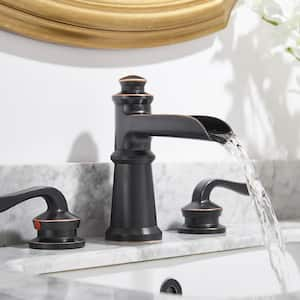 8 in. Waterfall Widespread 2-Handle Bathroom Faucet With Pop-up Drain Assembly in Oil Rubbed Bronze