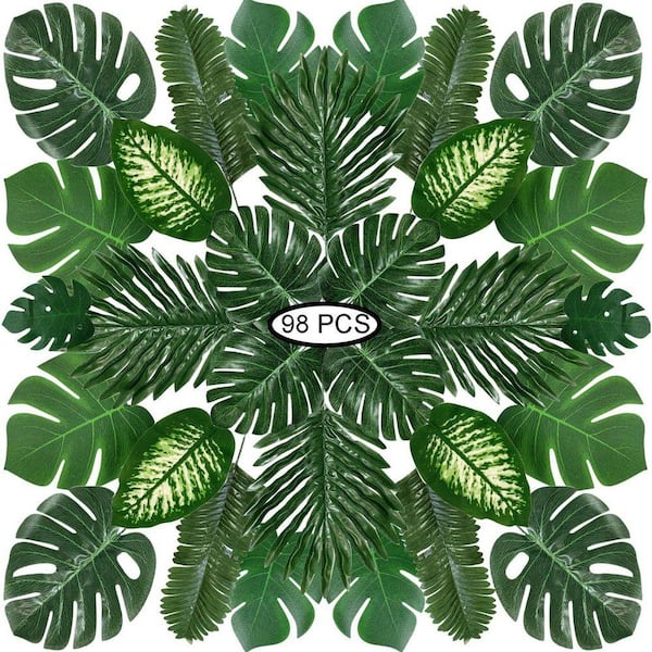 98 in. Artificial Green Indoor Outdoor Tropical Monstera Palm Leaves Set  for Jungle Hawaiian Luau Party Decor 59B1124C1508 - The Home Depot