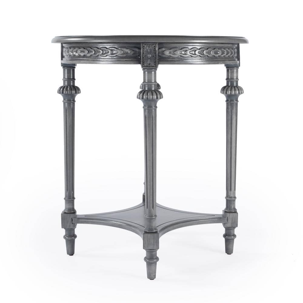 Hellinger Elegant Round Gray Wood Lamp Table with Shelf
