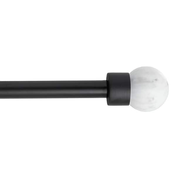 TOWN & COUNTRY LUXE Marbled Sphere 36 in. - 72 in. Matte Black Single Curtain Rod