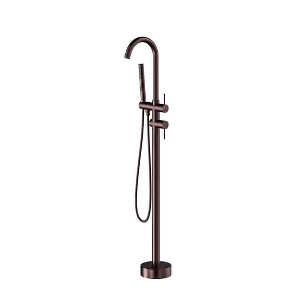 Single-Handle Freestanding Floor Mount Tub Faucet Bathtub Filler with Hand Shower in Oil Rubbed Bronze