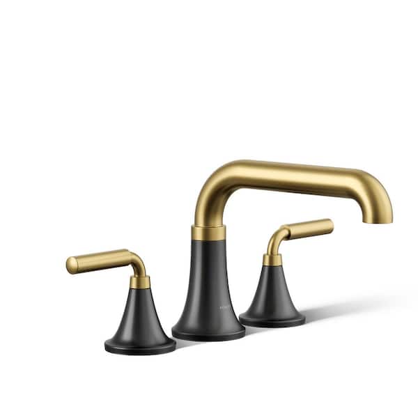 KOHLER Tone 2-Handle Tub Faucet Trim Kit in Matte Black with Moderne Brass