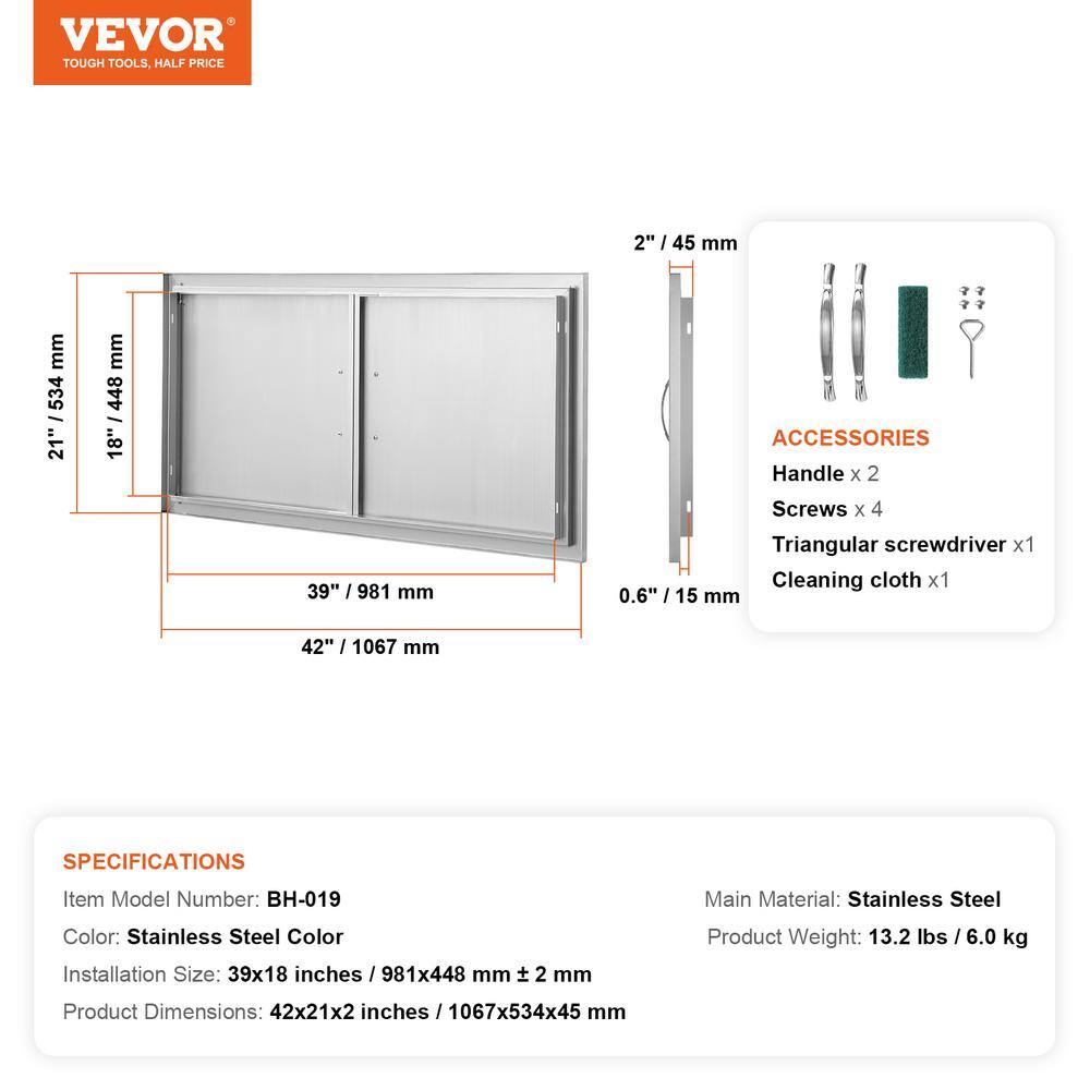 42'' Stainless Steel Double Outdoor Kitchen Access Door