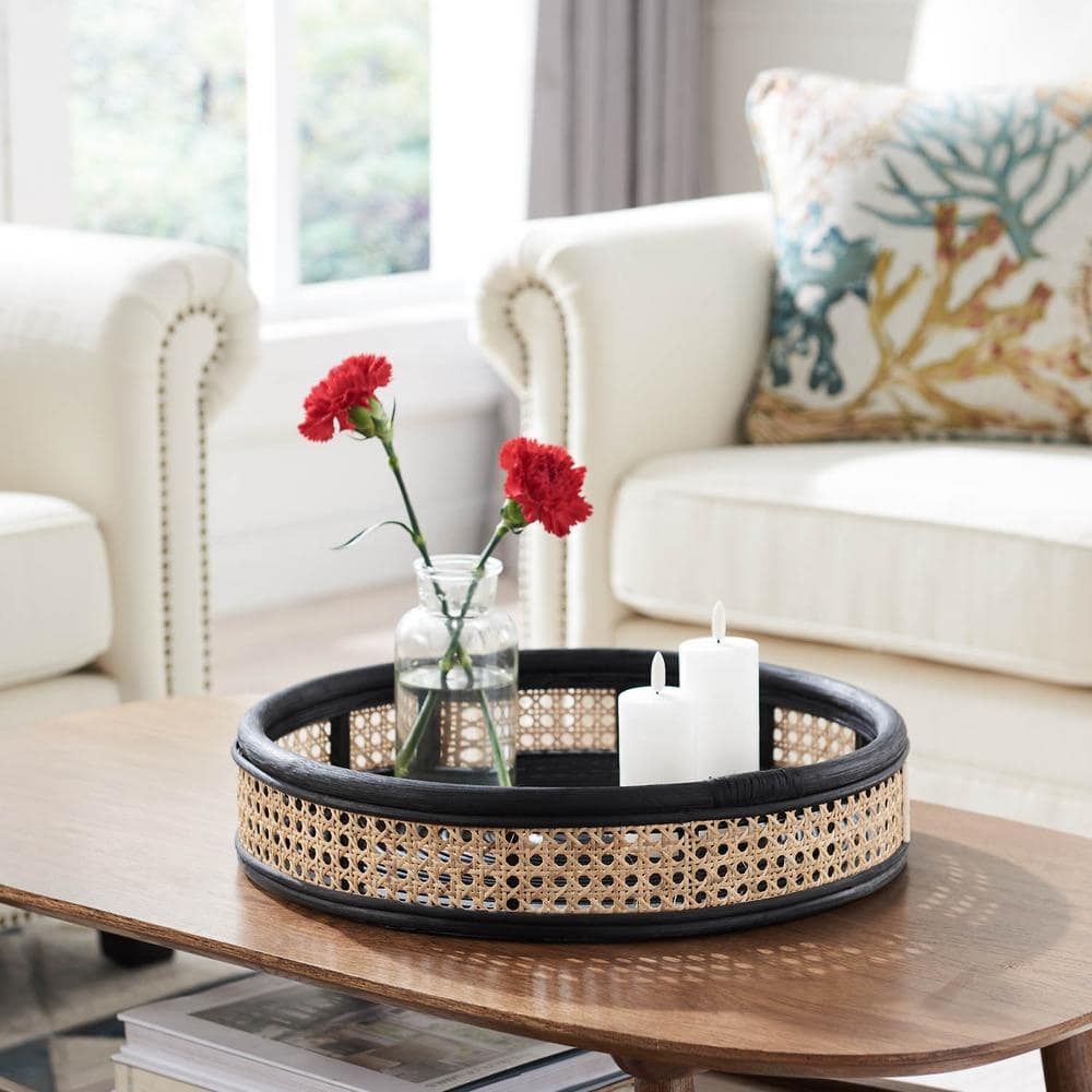 Black Spokes Circular 2-Tone Bamboo Decorative Tray